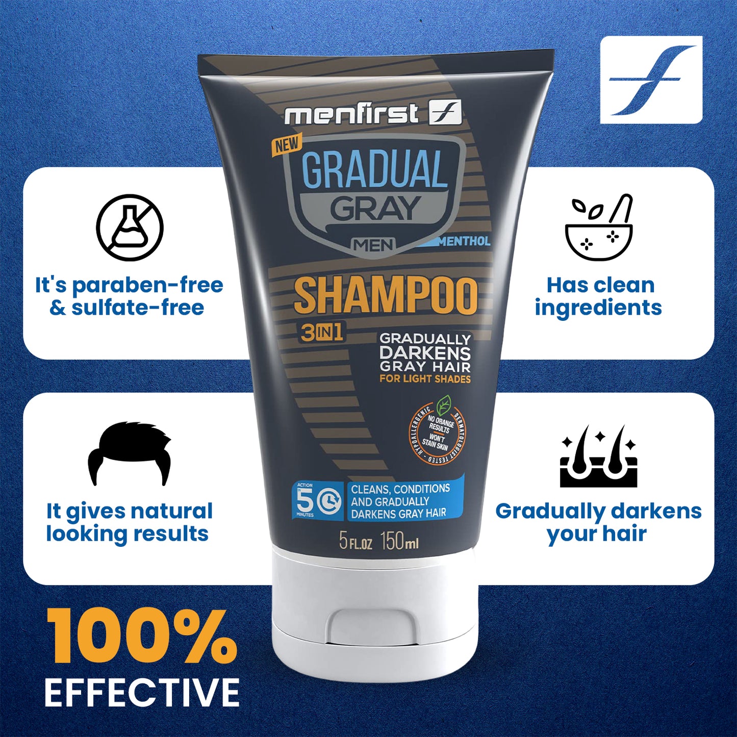 Menfirst Gradual Gray - Good Bye Gray Hair- 3-in-1 Shampoo & Darkening Pomade - Light Brown to Blonde Hair - 2 Pack Bundle