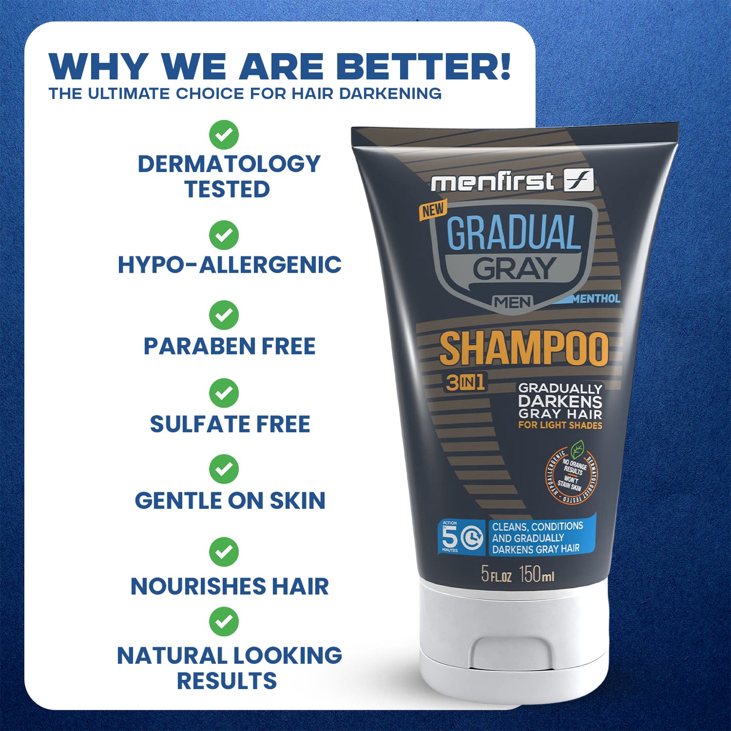 Menfirst Gradual Gray - Good Bye Gray Hair- 3-in-1 Shampoo & Darkening Pomade - Light Brown to Blonde Hair - 2 Pack Bundle