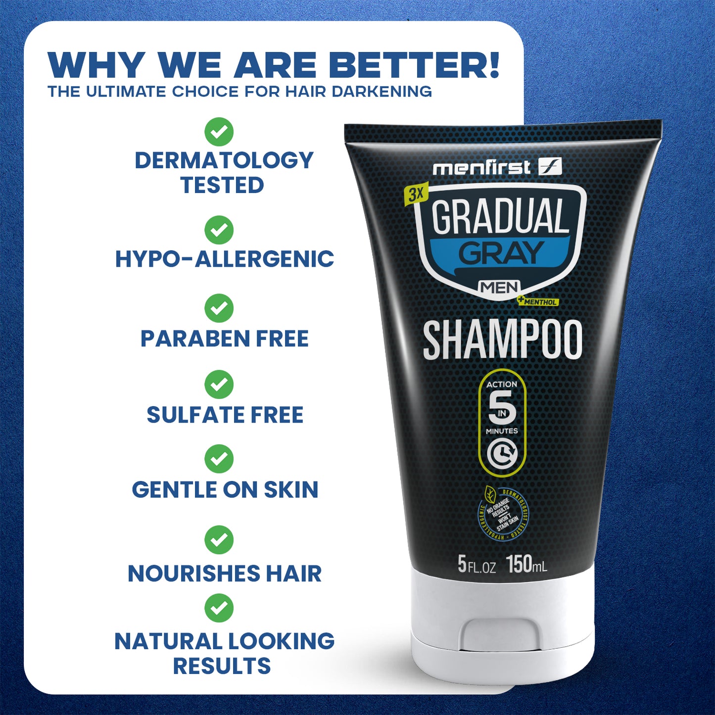 Menfirst Gradual Gray - 3-in-1 Shampoo - Natural Darkening Formula - 1 Pack - 5 Oz Each