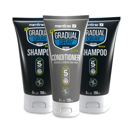 Menfirst Gradual Gray - Good bye Gray Hair - 3-in-1 Shampoo x2 & Conditioner - 3 Pack Bundle