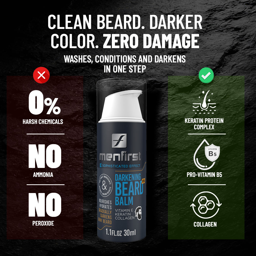 Menfirst Gradual Gray - Good Bye Gray Hair - 3-in-1 Shampoo + Beard Wash + Darkening Beard Balm - 3 Pack Bundle