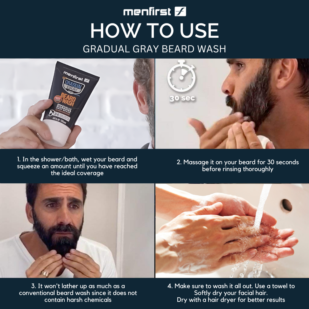 Menfirst Gradual Gray - Good Bye Gray Hair - Beard Wash & Darkening Beard Balm - 2 Pack Bundle