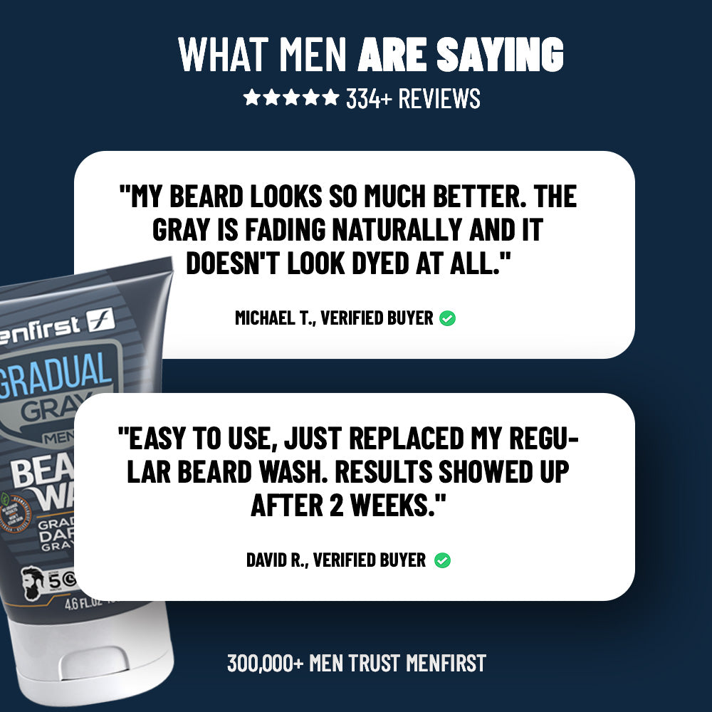 Menfirst Gradual Gray - Good Bye Gray Hair- 3-in-1 Shampoo + Beard Wash & Darkening Pomade - 3 Pack Bundle