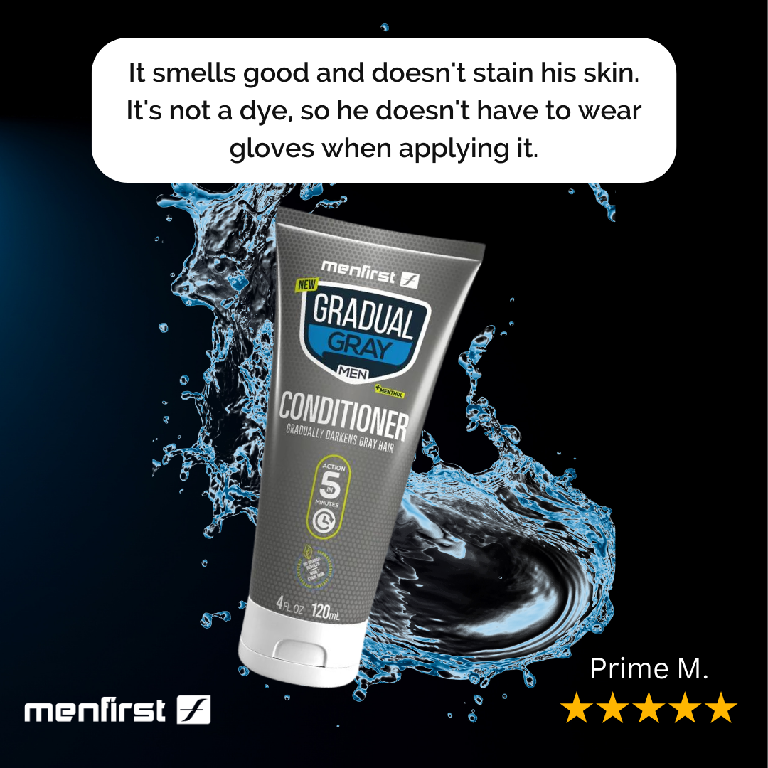 Menfirst Gradual Gray - Good Bye Gray Hair - 3-in-1 Shampoo + Beard Wash + Beard Balm & Conditioner - 4 Pack Bundle