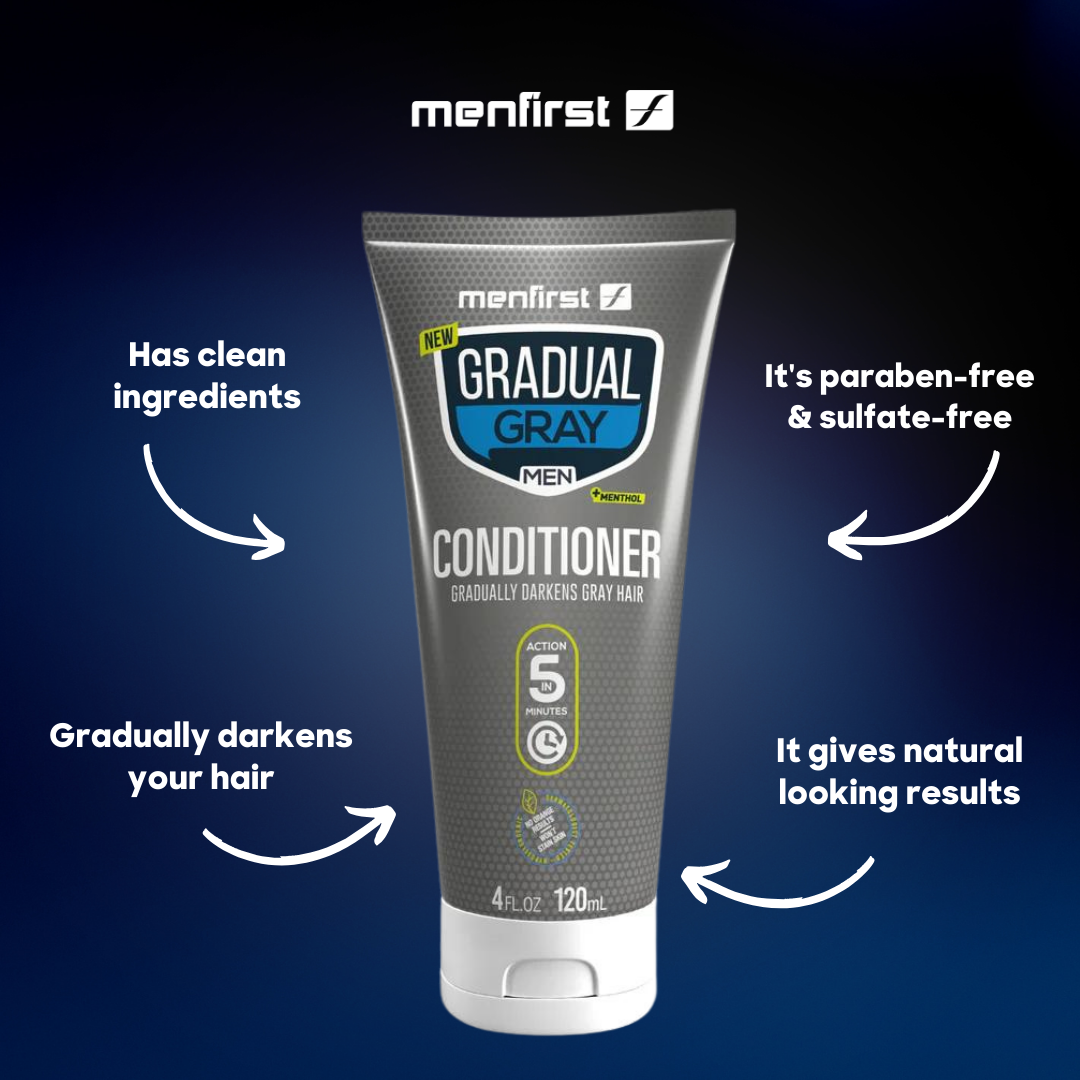 Menfirst Gradual Gray - Good Bye Gray Hair - 3-in-1 Shampoo + Beard Wash + Beard Balm & Conditioner - 4 Pack Bundle