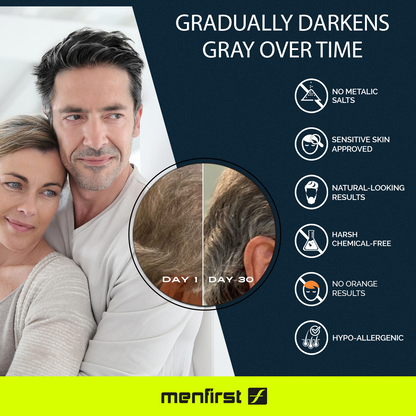 Menfirst Gradual Gray - Good bye Gray Hair- 3-in-1 Shampoo, Darkening Pomade &  Scalp Brush - 3 Pack Bundle