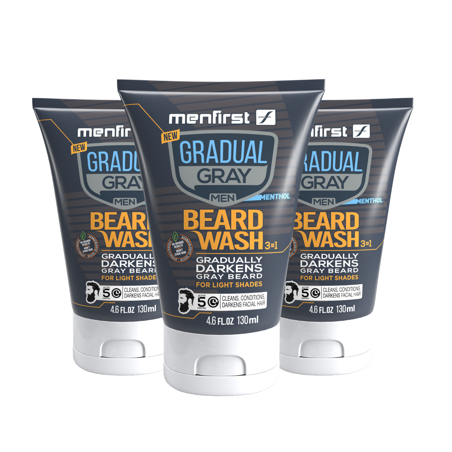 Menfirst Gradual Gray - Beard Wash - Darkening Formula - 3 Pack - 4.6 Oz Each