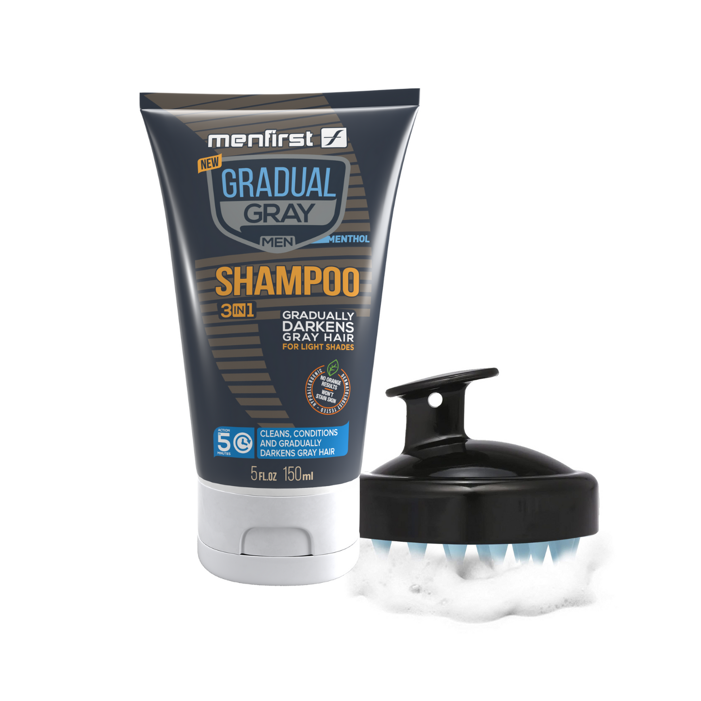 Menfirst Gradual Gray - 3-in-1 Shampoo & Scalp Brush & Massager - 2 Pack Bundle