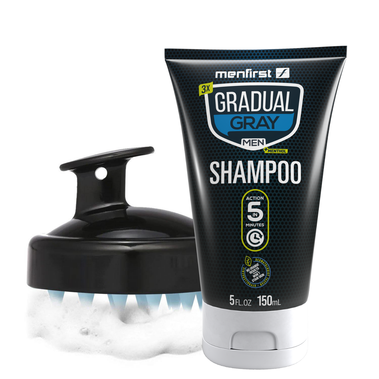 Menfirst Gradual Gray - 3-in-1 Shampoo & Scalp Brush & Massager - 2 Pack Bundle