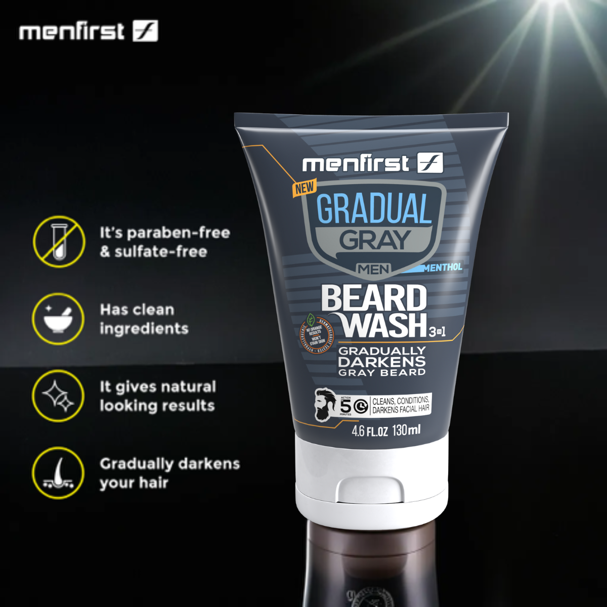 Menfirst Gradual Gray - Good bye Gray Hair- Reactiv Hair Dye, 3-in-1 Shampoo & Beard Wash - 3 Pack Bundle