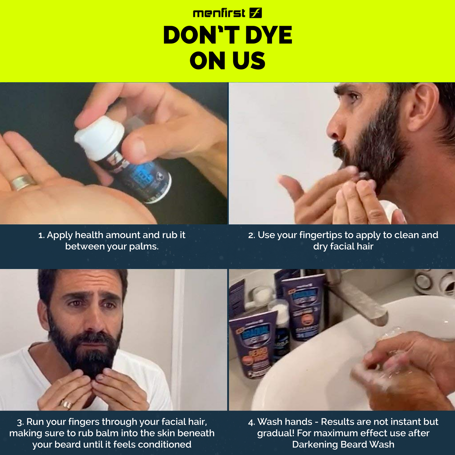 Menfirst Leave-In Darkening Beard Balm - Gradually Covers Gray Hairs, Nourishes and Conditions