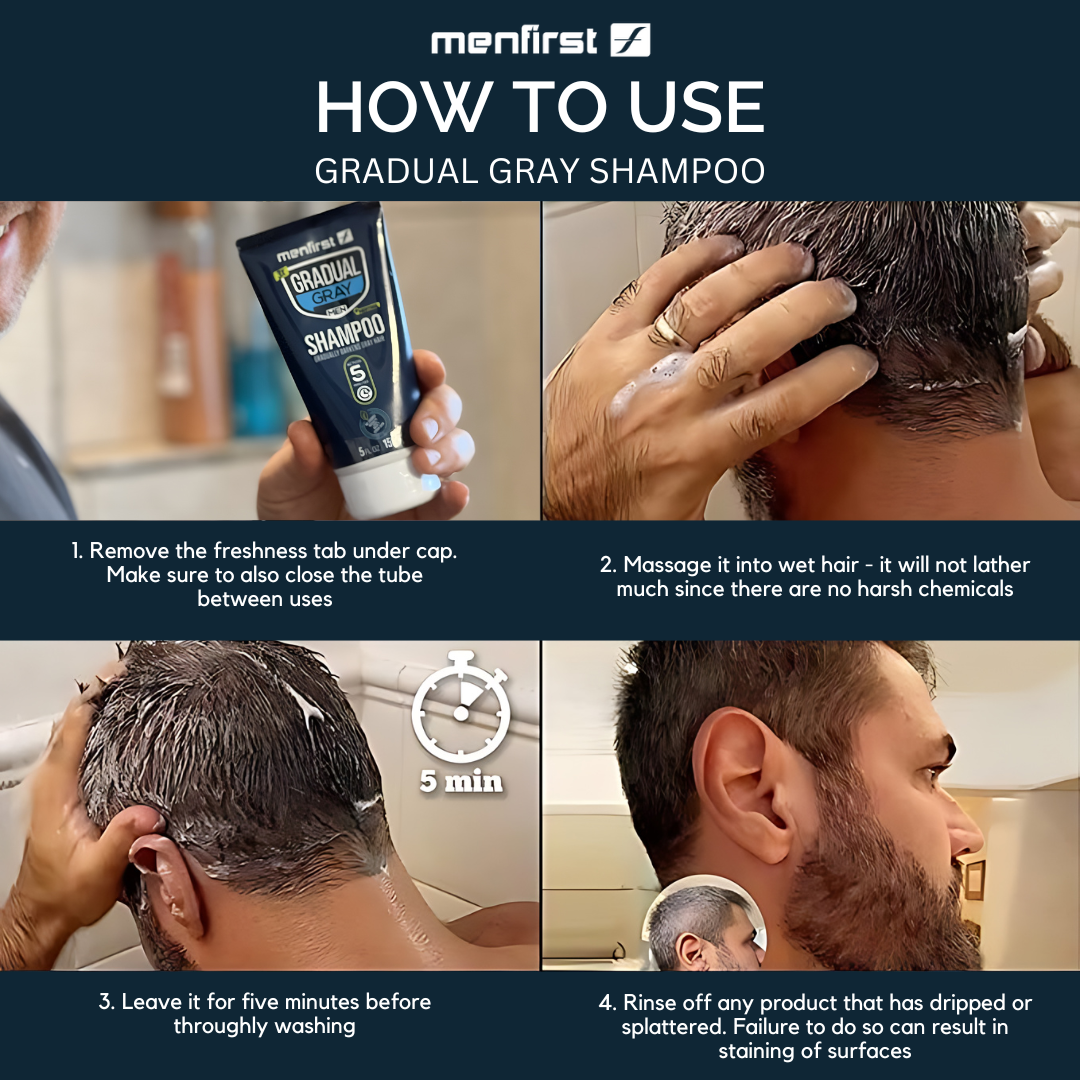 Menfirst Gradual Gray - Good Bye Gray Hair- 3-in-1 Shampoo + Conditioner & Darkening Pomade - 3 Pack Bundle