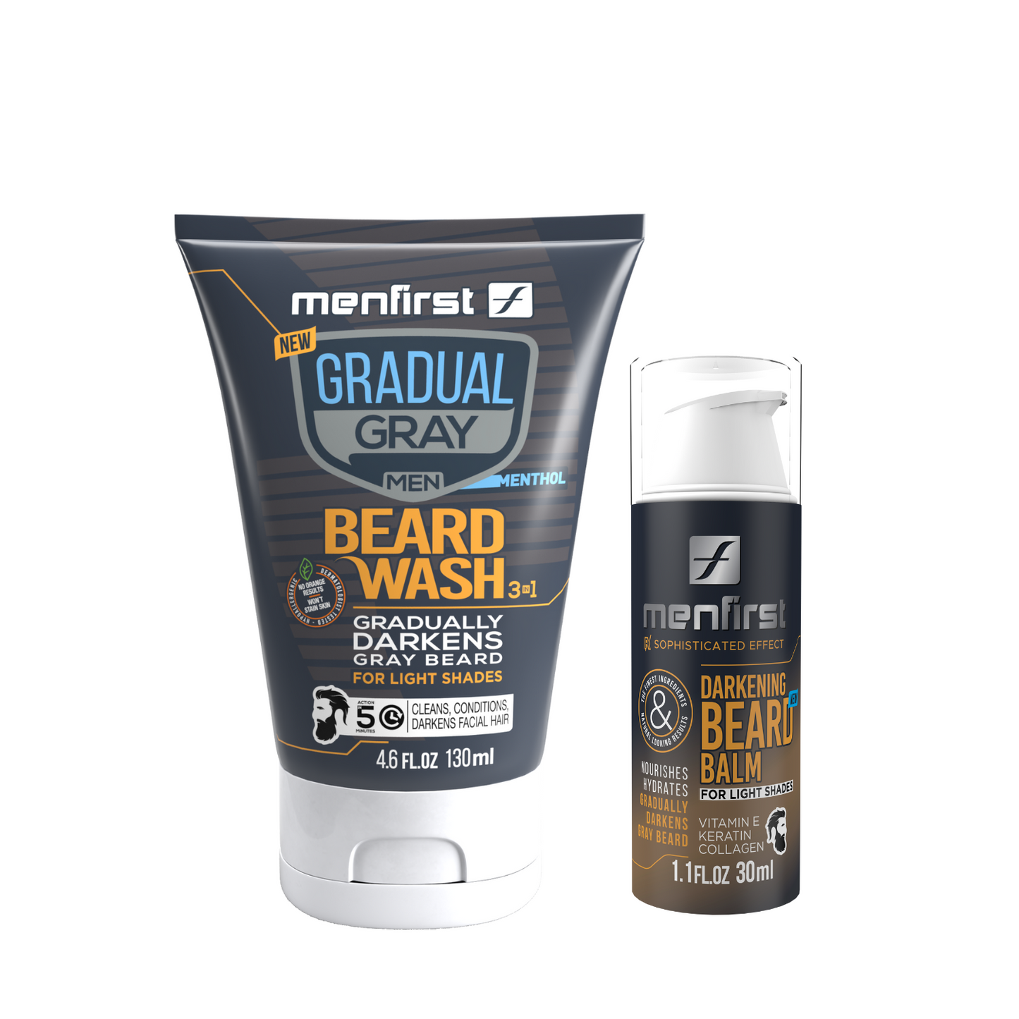 Menfirst Gradual Gray - Good Bye Gray Hair - Beard Wash & Darkening Beard Balm - 2 Pack Bundle