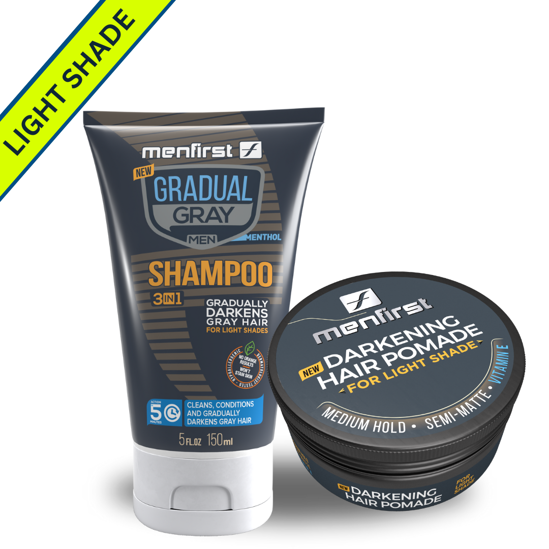 Menfirst Gradual Gray - Good bye Gray Hair - 3-in-1 Shampoo & Darkening Pomade - 2 Pack Bundle