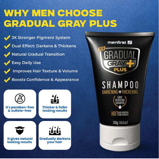 Menfirst - Gradual Gray PLUS Shampoo - Darkening + Thickening – 3x Faster Results- 1 Pack - 4.6 oz