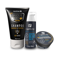 Menfirst - Ultimate Gray Coverage Kit - Gradual Gray PLUS Shampoo - Darkening & Thickening + Beard Balm + Pomade – Full Hair & Beard Coverage - 3 Pack Bundle