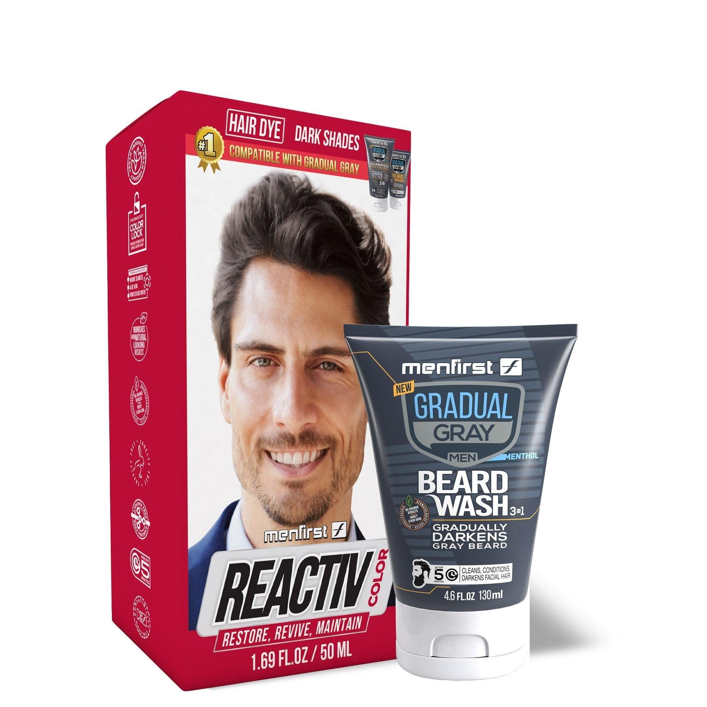 Menfirst - Reactiv Hair Dye and Beard Wash - 2 Pack Bundle