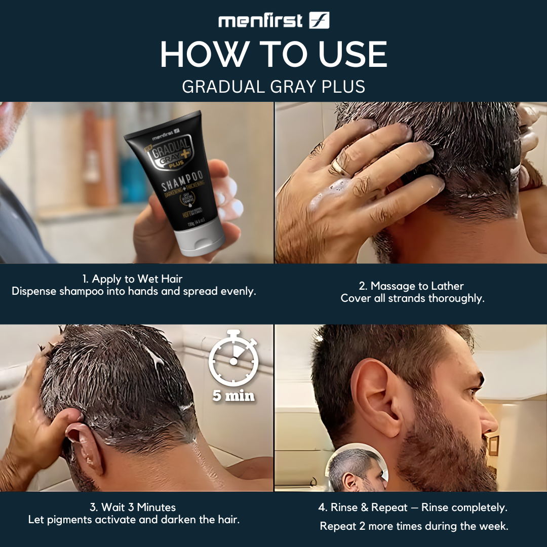 Menfirst - Ultimate Gray Coverage Kit - Gradual Gray PLUS Shampoo - Darkening & Thickening + Pomade – Full Hair and Beard Coverage - 2 Pack Bundle
