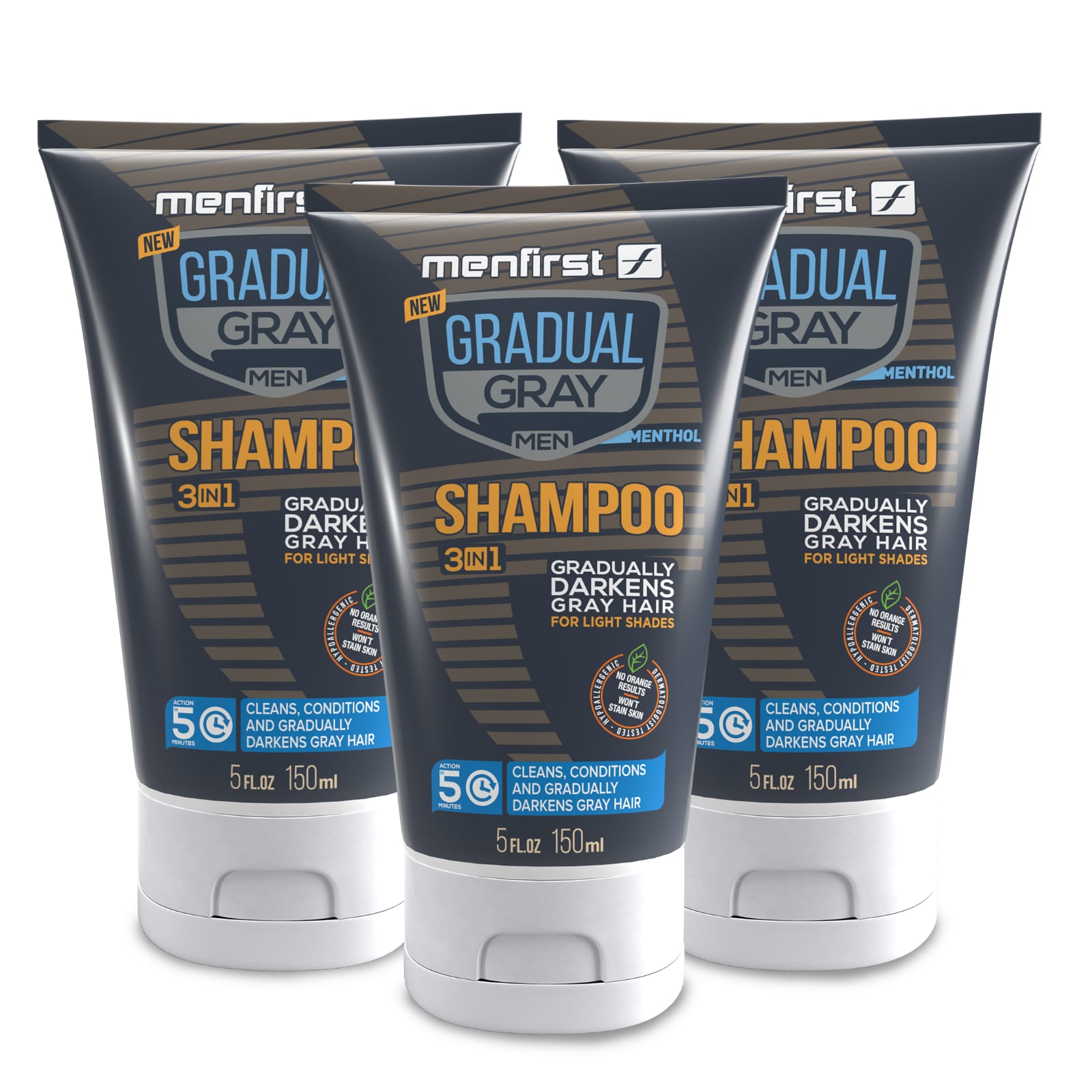 Menfirst Gradual Gray - 3-in-1 Shampoo - Darkening Formula - 3 Pack - 5 Oz Each
