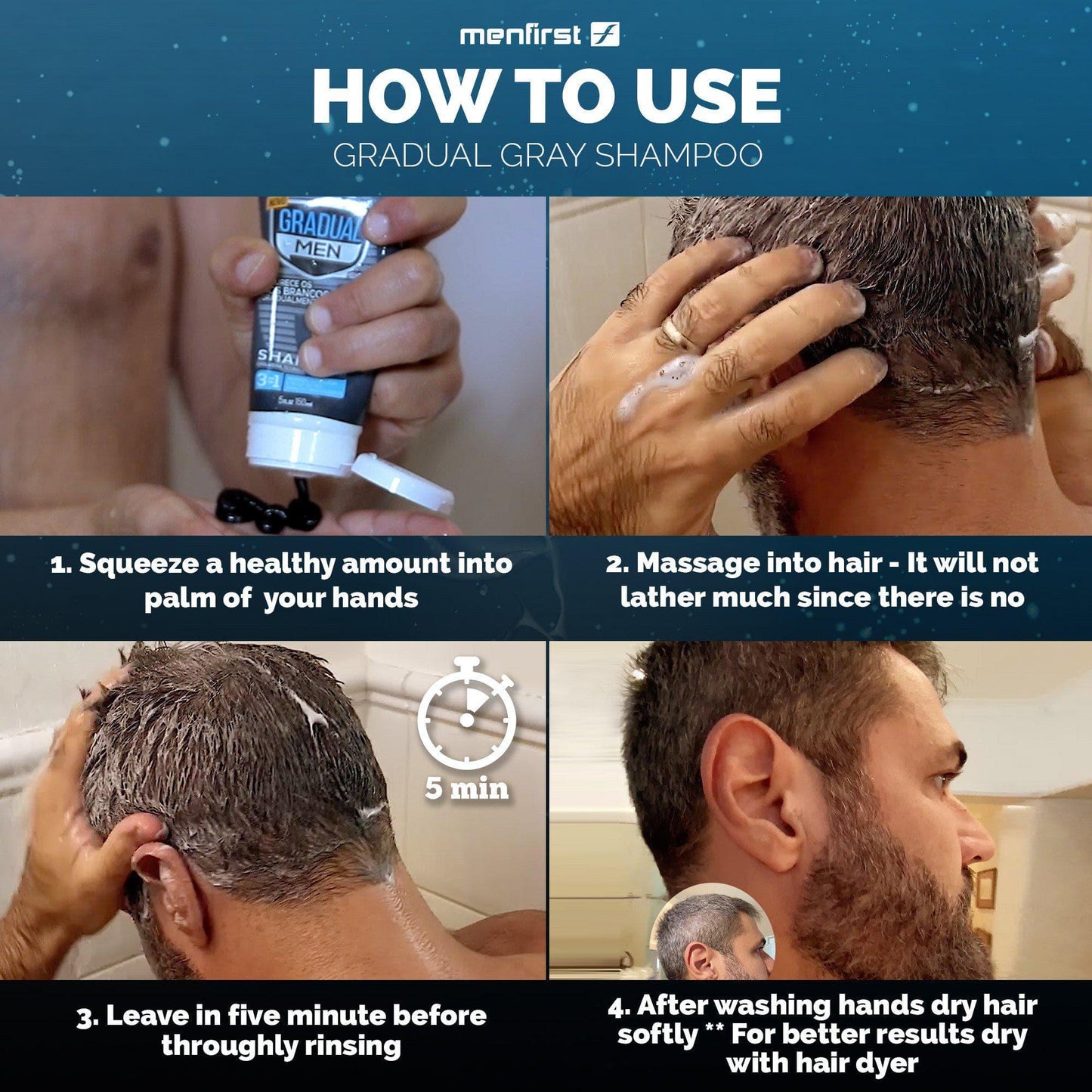Gradual Gray Darkening 3-1 Shampoo - Menfirst - Dye hair