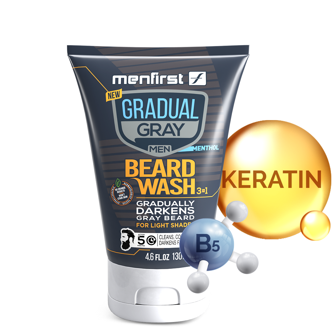 Menfirst Gradual Gray - Good Bye Gray Hair - 3-in-1 Shampoo, Beard Wash, Beard Balm & Conditioner - 4 Pack Bundle