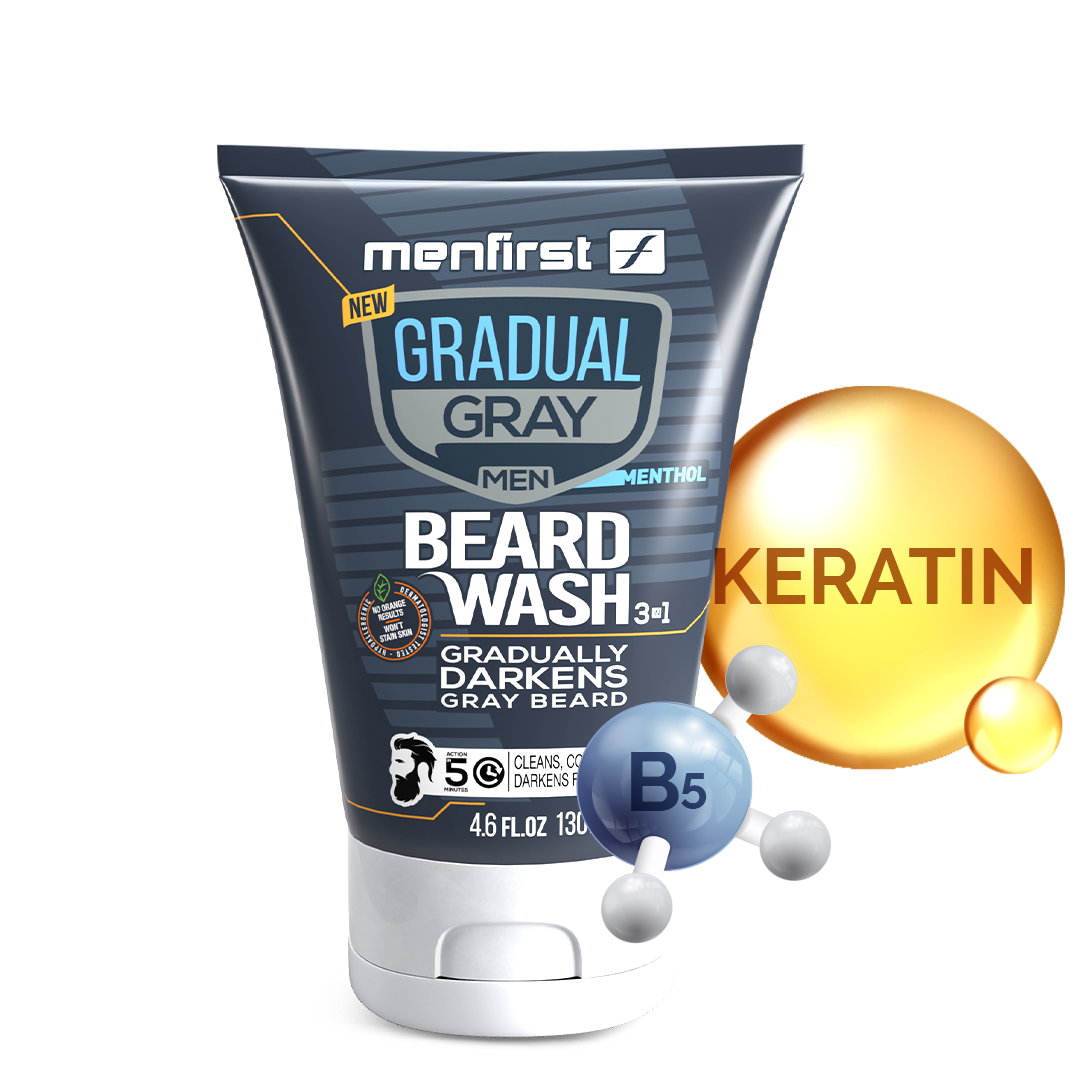 Menfirst Gradual Gray Darkening Beard Wash - Gray Darkening Beard Shampoo for Men - Hypoallergenic & Harsh Chemical-Free