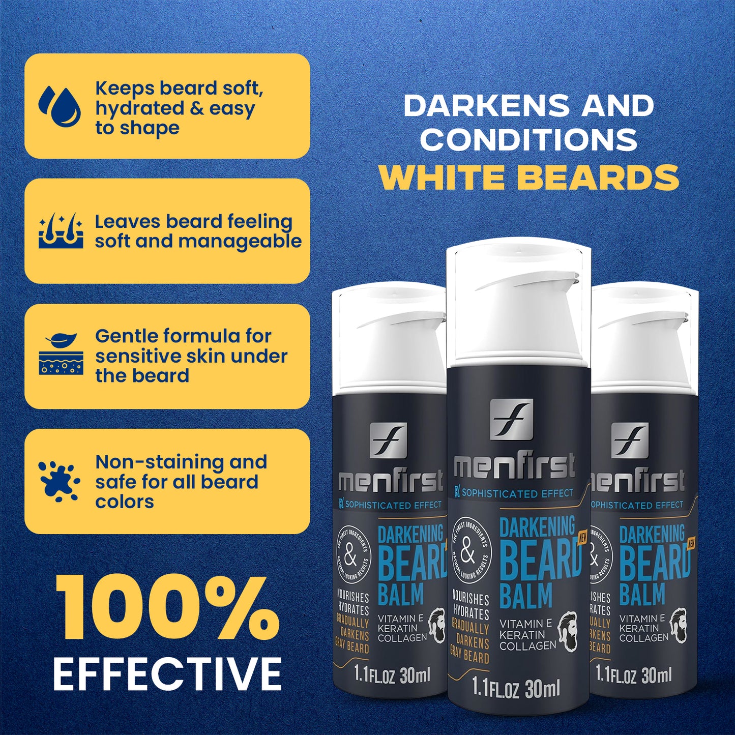 Menfirst Gradual Gray - Good Bye Gray Hair - 3-in-1 Shampoo + Beard Wash + Beard Balm & Conditioner - 4 Pack Bundle