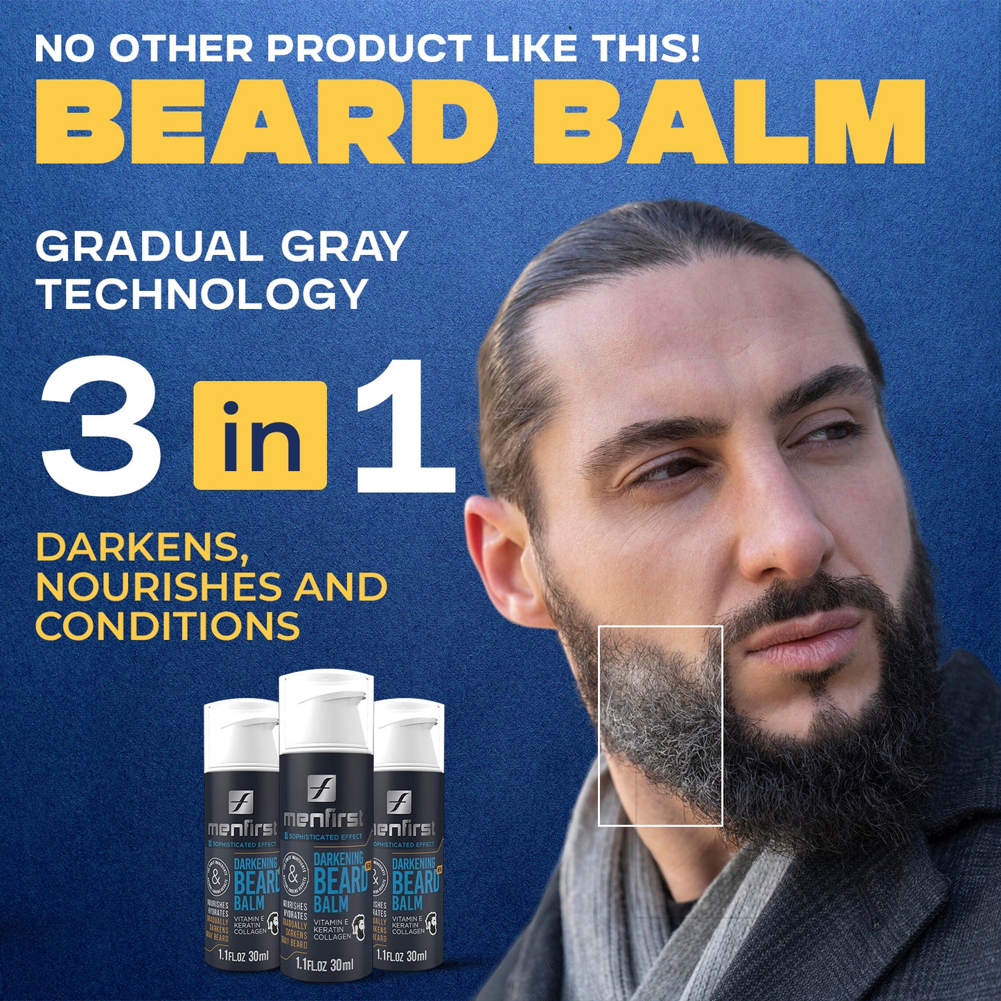 Menfirst Gradual Gray - Good Bye Gray Hair - 3-in-1 Shampoo + Beard Wash + Beard Balm & Conditioner - 4 Pack Bundle