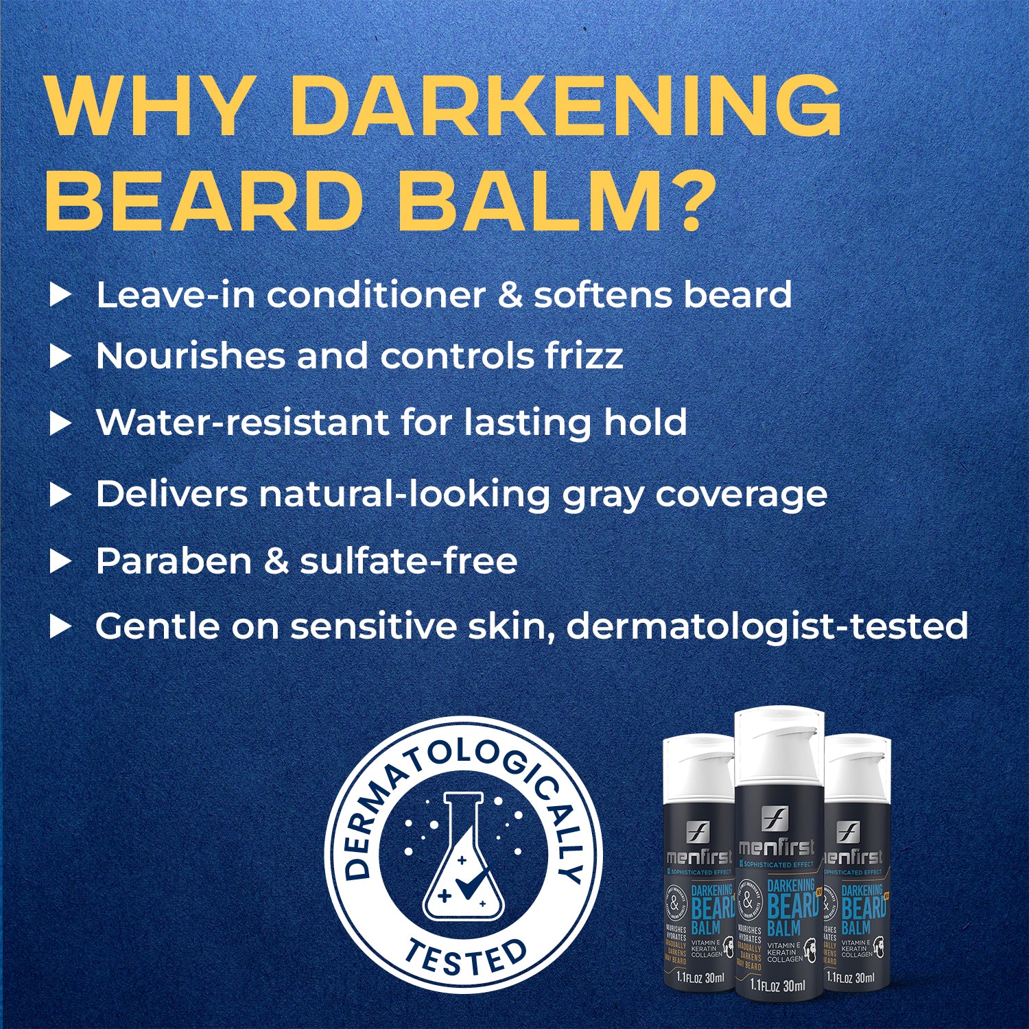 Menfirst Gradual Gray - Good Bye Gray Hair - 3-in-1 Shampoo + Beard Wash + Beard Balm & Conditioner - 4 Pack Bundle