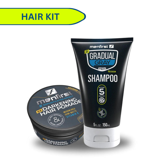 Menfirst Gradual Gray - Good bye Gray Hair - 3-in-1 Shampoo & Darkening Pomade - 2 Pack Bundle