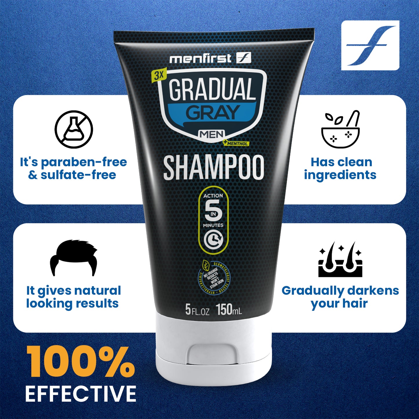 Menfirst Gradual Gray - 3-in-1 Shampoo - Natural Darkening Formula - 1 Pack - 5 Oz Each
