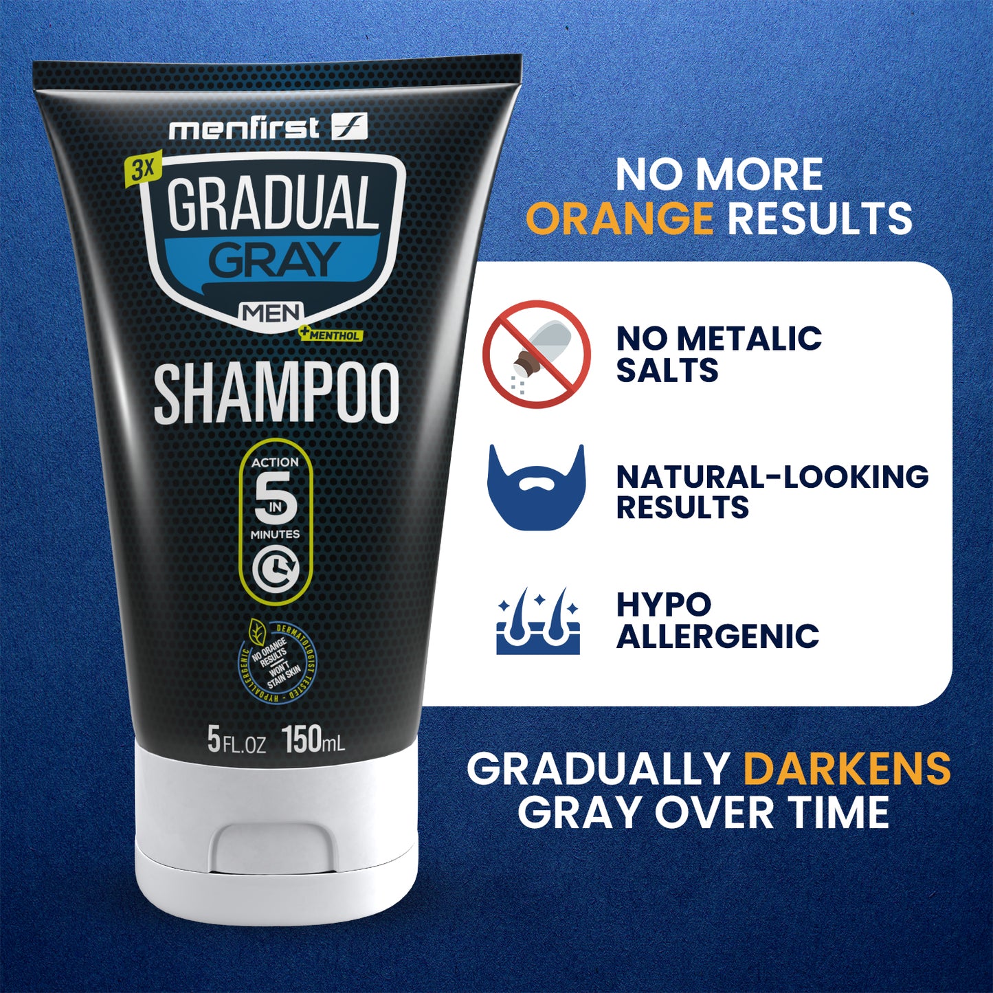 Menfirst Gradual Gray - 3-in-1 Shampoo - Natural Darkening Formula - 1 Pack - 5 Oz Each