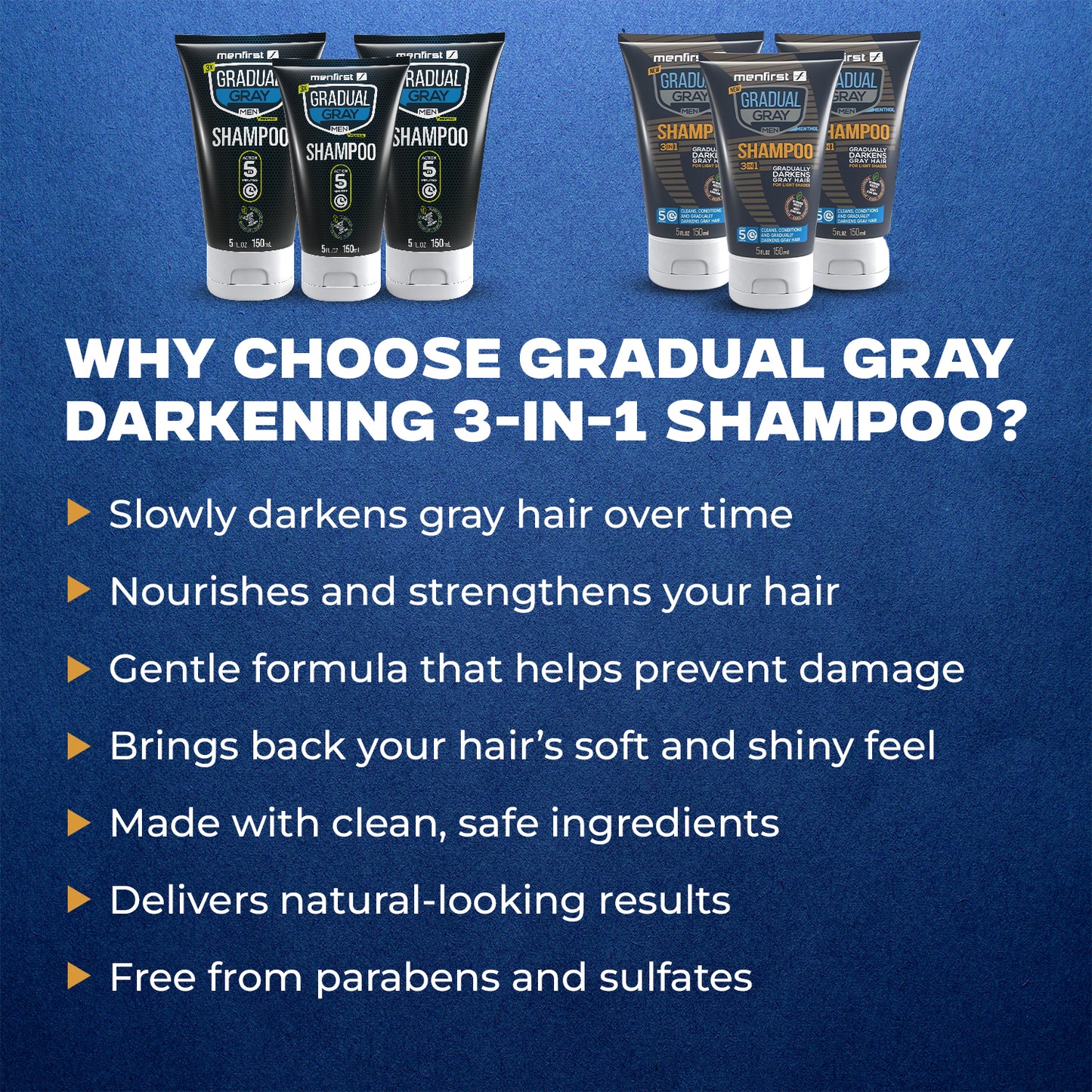 Menfirst Gradual Gray - 3-in-1 Shampoo - Natural Darkening Formula - 1 Pack - 5 Oz Each