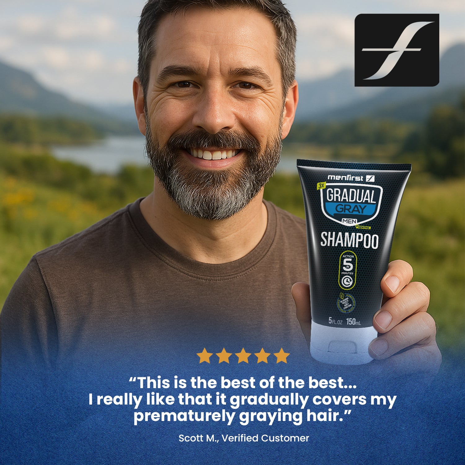 Menfirst Gradual Gray - Good bye Gray Beard - 3-in-1 Shampoo & Beard Wash - 2 Pack Bundle