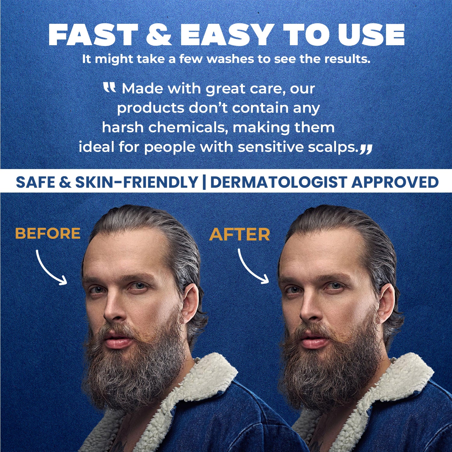 Menfirst Gradual Gray - Good Bye Gray Hair - 3-in-1 Shampoo + Beard Wash + Beard Balm & Conditioner - 4 Pack Bundle