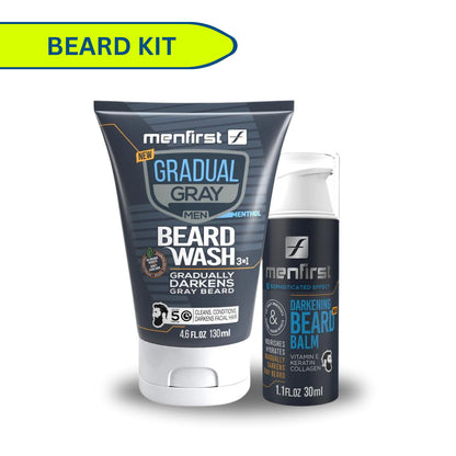 Menfirst Gradual Gray - Good Bye Gray Hair - Beard Wash & Darkening Beard Balm - 2 Pack Bundle