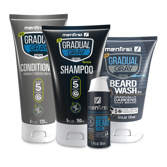 GOOD BYE GRAY HAIR & BEARD KIT PLUS  - Gradual Gray Shampoo & Conditioner & Wash Beard & Beard Balm