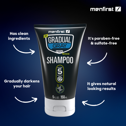 Menfirst Gradual Gray - No More Gray Plus Kit  - 3-in-1 Shampoo, Conditioner, Beard Wash, Beard Balm & Pomade - 5 Pack Bundle