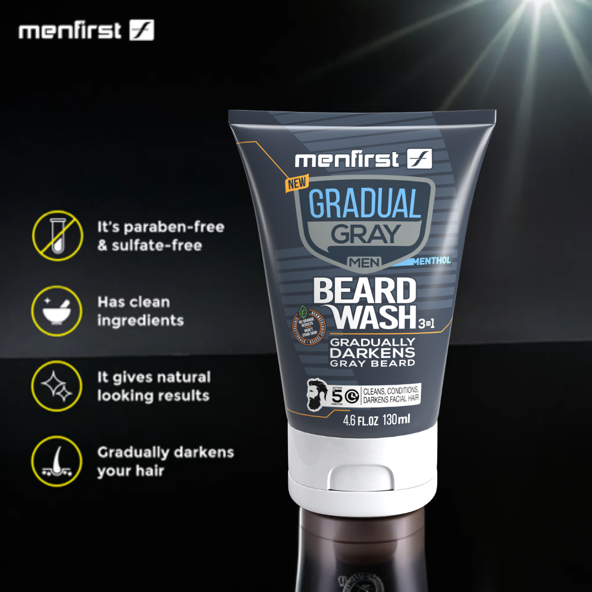 Menfirst Gradual Gray - Good Bye Gray Hair - Beard Wash & Darkening Beard Balm - 2 Pack Bundle