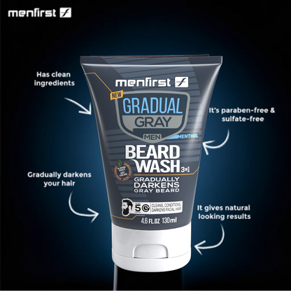 Menfirst Gradual Gray - Good Bye Gray Hair - Beard Wash & Darkening Beard Balm - 2 Pack Bundle