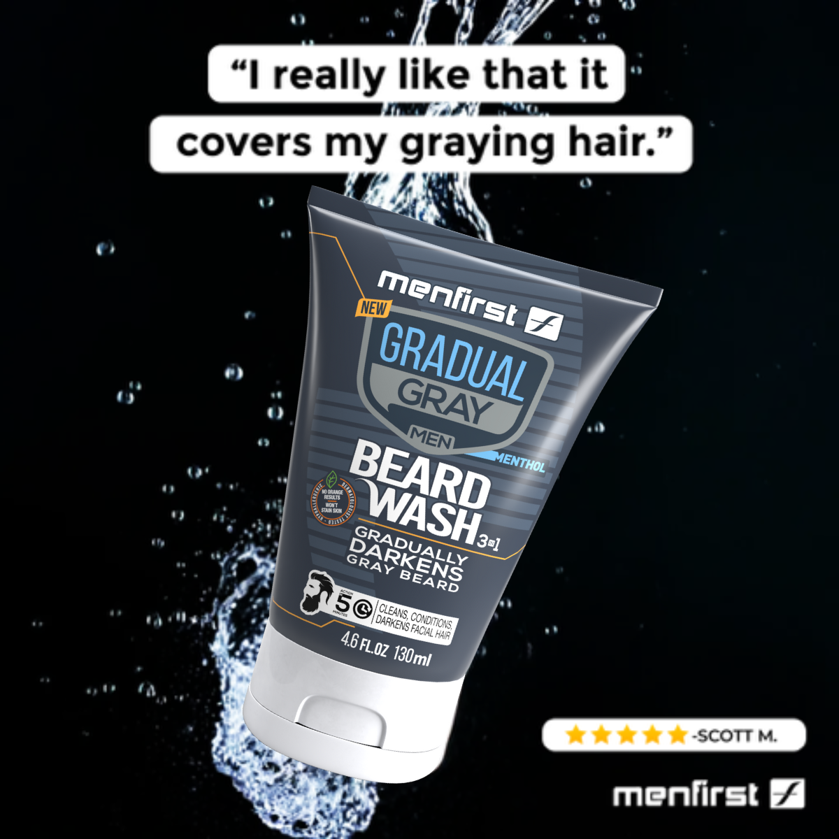 Menfirst Gradual Gray - Good bye Gray Hair - 3-in-1 Shampoo + Conditioner + Beard Wash & Darkening Pomade - 4 Pack Bundle