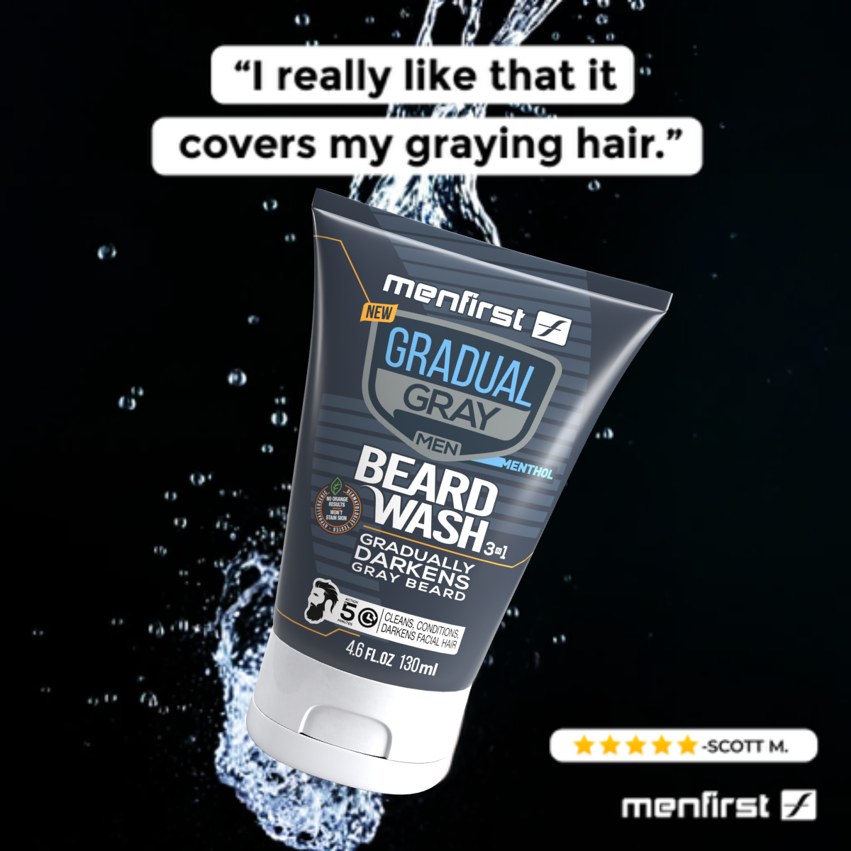 Menfirst Gradual Gray - Beard Wash - Natural Darkening Formula - 3 Pack - 4.6 Oz Each