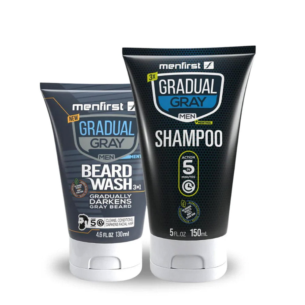 Menfirst Gradual Gray - Good bye Gray Beard - 3-in-1 Shampoo & Beard Wash - 2 Pack Bundle