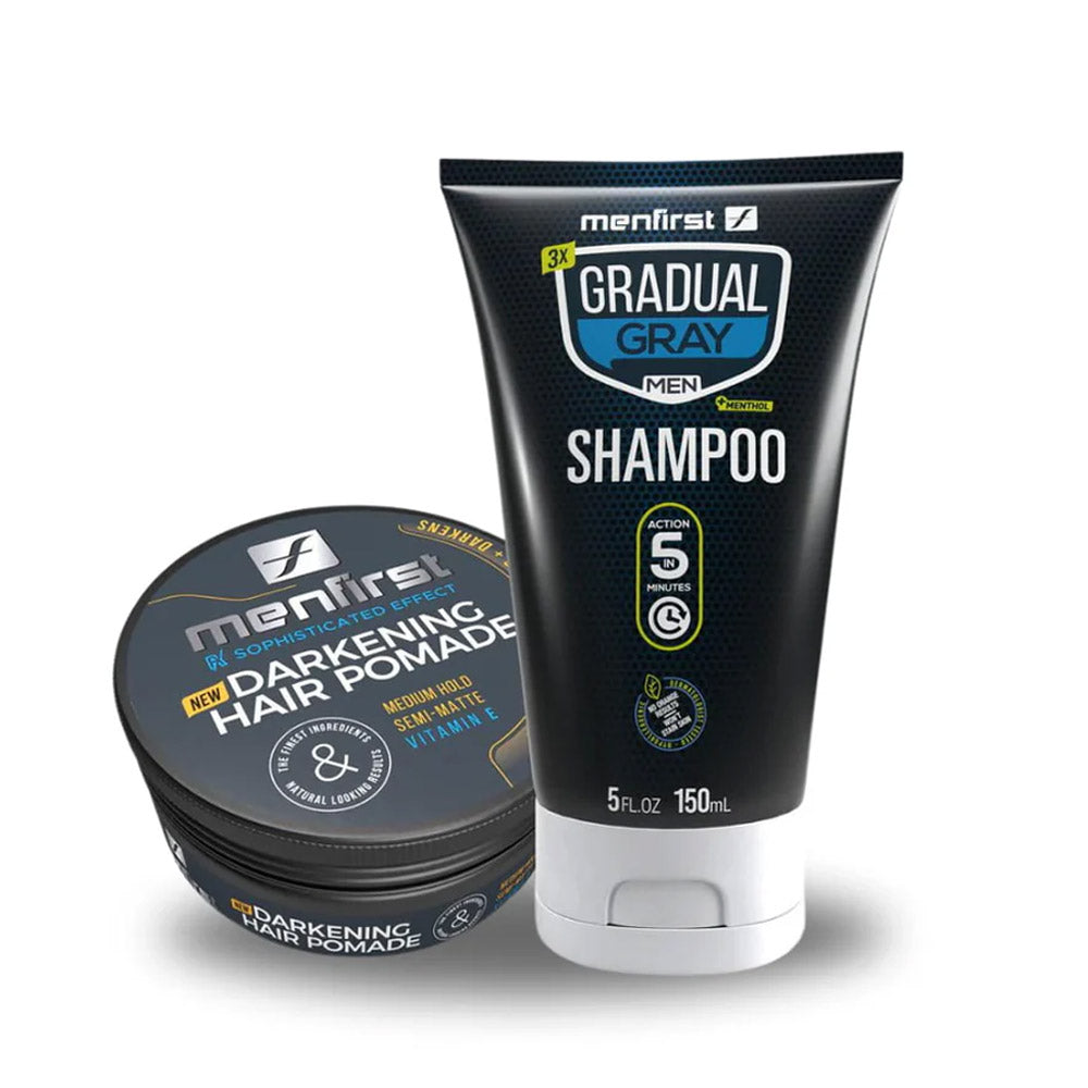 Menfirst Gradual Gray - Good bye Gray Hair - 3-in-1 Shampoo & Darkening Pomade - 2 Pack Bundle