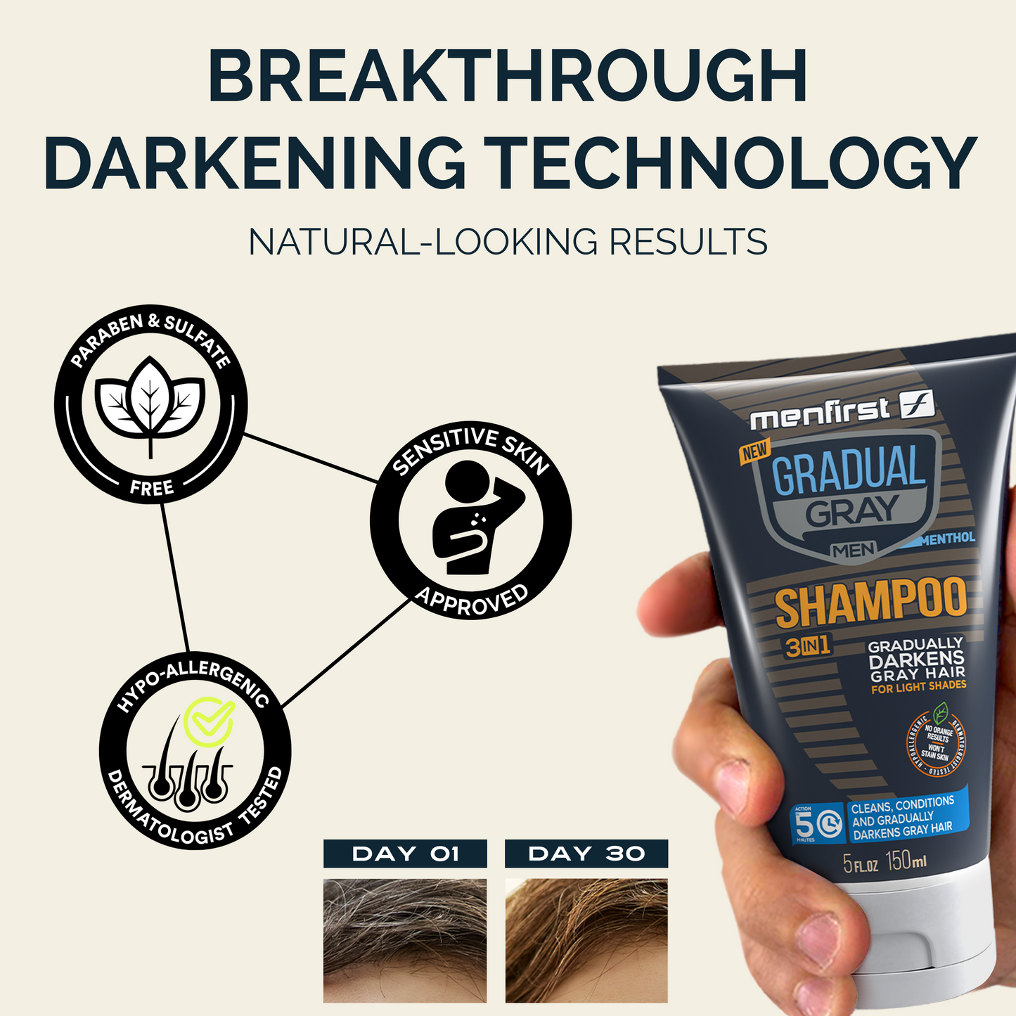 Menfirst Gradual Gray - Good Bye Gray Hair- 3-in-1 Shampoo & Darkening Pomade - Light Brown to Blonde Hair - 2 Pack Bundle