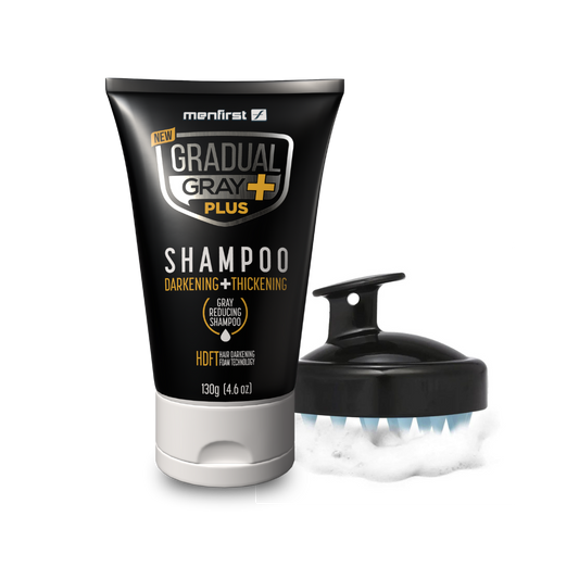 Menfirst -Ultimate Gray Coverage Kit - Gradual Gray PLUS Shampoo - Darkening & Thickening + Scalp Brush – Faster, Deeper Hair Darkening