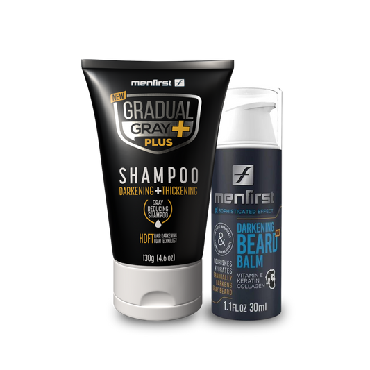 Menfirst - Ultimate Gray Coverage Kit - Gradual Gray PLUS Shampoo - Darkening & Thickening + Beard Balm