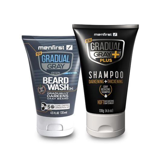 Menfirst - Ultimate Gray Coverage Kit - Gradual Gray PLUS Shampoo - Darkening & Thickening + Beard Wash