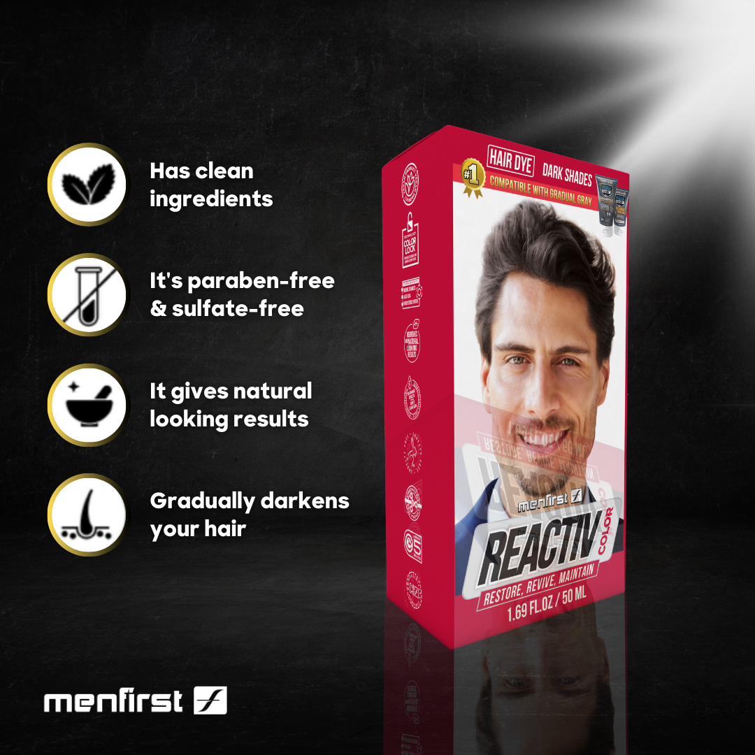 Menfirst Gradual Gray - Good bye Gray Hair- Reactiv Hair Dye + 3-in-1 Shampoo & Beard Wash - 3 Pack Bundle