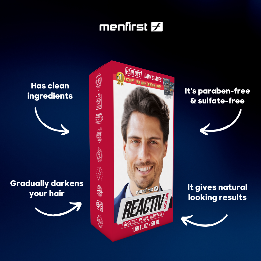 Menfirst Gradual Gray - Good bye Gray Hair- Reactiv Hair Dye + 3-in-1 Shampoo & Beard Wash - 3 Pack Bundle